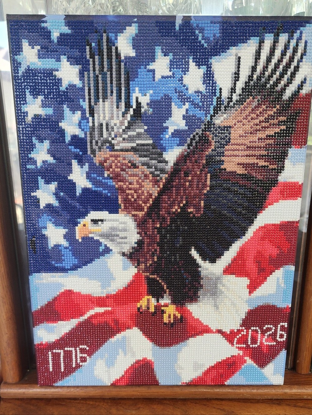 Completed Eagle and American Flag Diamond Painting Art